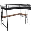 Twin Size Metal Loft Bed with Two Built-in Desks - Black