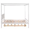 Full Size Canopy Platform Bed with Trundle,With Slat Support Leg - White