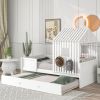 Twin Size House Low Loft Bed with Trundle - White