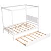 Full Size Canopy Platform Bed with Trundle,With Slat Support Leg - White