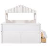 Full Size House Low Loft Bed with Four Drawers - White