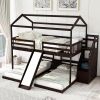 Full over Twin & Twin Bunk Bed,with Slide and Storage Staircase,Built-in Drawer and Shelf - Espresso