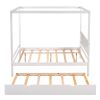 Full Size Canopy Platform Bed with Trundle,With Slat Support Leg - White