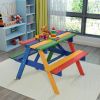 4-Seat Outdoor Kids Picnic Table Bench Set with Removable Umbrella - Multicolor