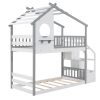 Twin Bunk Bed; House Bed; Storage and Guard Rail - Gray