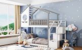 Twin Bunk Bed; House Bed; Storage and Guard Rail - Gray