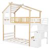 Twin Bunk Bed; House Bed; Storage and Guard Rail - White