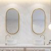 Wall Mounted Mirror; 36''x18'' Oval Bathroom Mirror; Gold Vanity Wall Mirror w/ Stainless Steel Metal Frame & Pre-Set Hooks for Vertical & Horizontal