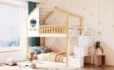 Twin Bunk Bed; House Bed; Storage and Guard Rail - White