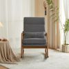 100*65*101cm High Back Belt Waist Pillow Log Color Solid Wood Armrest Backrest Seat Frame Iron Frame Indoor Rocking Chair Dark Gray Linen - as picture