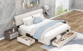 King Size Upholstery Platform Bed with Four Drawers; Beige - Beige