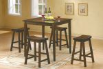 18-inch Height Saddle Seat Stools Set of 2pc Solid Wood Casual Dining Home Furniture  - Brown Mix