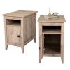 Set of 2 Wood Side Table, Narrow End Table with Cabinet and Shelf, 2-Tier Nightstand for Small Space - oak