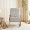 100*65*101cm High Back Belt Waist Pillow Log Color Solid Wood Armrest Backrest Seat Frame Iron Frame Indoor Rocking Chair Light Gray Linen - as pictur