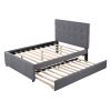 Linen Upholstered Platform Bed With Headboard and Trundle, Full - Gray