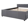 Linen Upholstered Platform Bed With Headboard and Trundle, Full - Gray