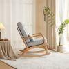 100*65*101cm High Back Belt Waist Pillow Log Color Solid Wood Armrest Backrest Seat Frame Iron Frame Indoor Rocking Chair Light Gray Linen - as pictur