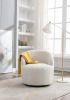 fabric swivel accent armchair barrel chair with black powder coating metal ring - Ivory