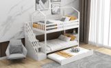 Multifunctional Twin over Twin House Bunk Bed with Staircase and Storage Space - White