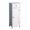 Bathroom Floor Cabinet Storage Organizer Set with Drawer and Single Shutter Door Wooden White - White