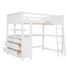 Full size Loft Bed with Drawers and Desk;  Wooden Loft Bed with Shelves - White