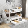 Multifunctional Twin over Twin House Bunk Bed with Staircase and Storage Space - White