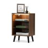 Wood Modern Nightstand with 3-Color LED Lights;  Bedside Table with Open Glass Shelves;  for Bedroom Furniture Living Room;  Red Brown - 2 pcs