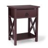 Set of 2 Wooden Nightstand;  X-Shaped Sofa Side Table End Table with Drawer and Open Shelf;  Bedroom Living Room Furniture - Brown