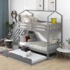 Multifunctional Twin over Twin House Bunk Bed with Staircase and Storage Space - Gray