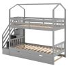 Multifunctional Twin over Twin House Bunk Bed with Staircase and Storage Space - Gray