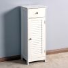 Bathroom Floor Cabinet Storage Organizer Set with Drawer and Single Shutter Door Wooden White - White