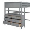 Full size Loft Bed with Drawers and Desk;  Wooden Loft Bed with Shelves - Gray