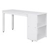 Low Study Full Loft Bed with Cabinet ; Shelves and Rolling Portable Desk ; Multiple Functions Bed - White