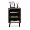 Wood Modern Nightstand with 3-Color LED Lights;  Bedside Table with Open Glass Shelves;  for Bedroom Furniture Living Room;  Red Brown - 2 pcs