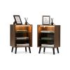 Wood Modern Nightstand with 3-Color LED Lights;  Bedside Table with Open Glass Shelves;  for Bedroom Furniture Living Room;  Red Brown - 2 pcs