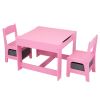 3-in-1 Kids Wood Table and 2 Chairs, Children Activity Table Set with Storage, Blackboard, Double-Sided Table for Drawing - pink+gray