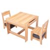 3-in-1 Kids Wood Table and 2 Chairs, Children Activity Table Set with Storage, Blackboard, Double-Sided Table for Drawing - Natural+gray