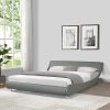 Faux Leather Upholstered Platform Bed Frame; Curve Design; Wood Slat Support; No Box Spring Needed; Easy Assemble; King Size; Gray - Gray