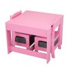 3-in-1 Kids Wood Table and 2 Chairs, Children Activity Table Set with Storage, Blackboard, Double-Sided Table for Drawing - pink+gray