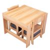 3-in-1 Kids Wood Table and 2 Chairs, Children Activity Table Set with Storage, Blackboard, Double-Sided Table for Drawing - Natural+gray