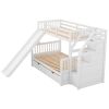 Twin over Full Bunk Bed with Drawers,Storage and Slide, Multifunction, White - White