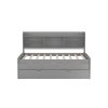 Twin Size Wooden Captain Bed with Built-in Bookshelves; Three Storage Drawers and Trundle - Grey