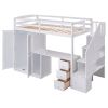 Twin Size Loft Bed with Wardrobe and Staircase;  Desk and Storage Drawers and Cabinet in 1 - White