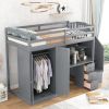 Twin Size Loft Bed with Wardrobe and Staircase;  Desk and Storage Drawers and Cabinet in 1 - Gray