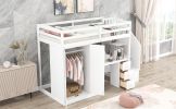 Twin Size Loft Bed with Wardrobe and Staircase;  Desk and Storage Drawers and Cabinet in 1 - White