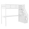 Twin Size Loft Bed with Staircase and Built-in Desk  - White