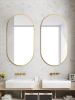 Wall Mounted Mirror; 36''x18'' Oval Bathroom Mirror; Gold Vanity Wall Mirror w/ Stainless Steel Metal Frame & Pre-Set Hooks for Vertical & Horizontal