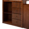 Stairway Twin Over Full Bunk Bed;  House Bed with Two Shelves and Seven Drawers - Walnut