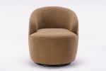 fabric swivel accent armchair barrel chair with black powder coating metal ring - chocolate