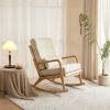 100*65*101cm High Back Belt Waist Pillow Log Color Solid Wood Armrest Backrest Seat Frame Iron Frame Indoor Rocking Chair Off-white Linen - as picture